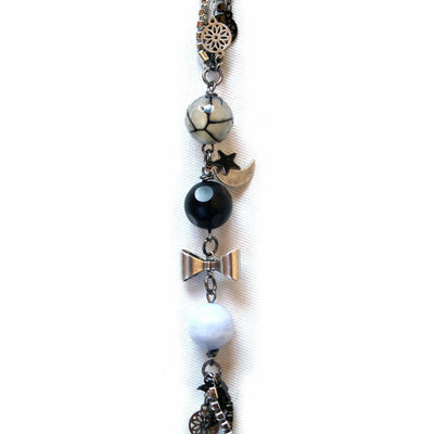Moonstone Necklace With Hematite Jet Swarovski Crystals, Onyx and Chalcedony Stones - Miraposa
