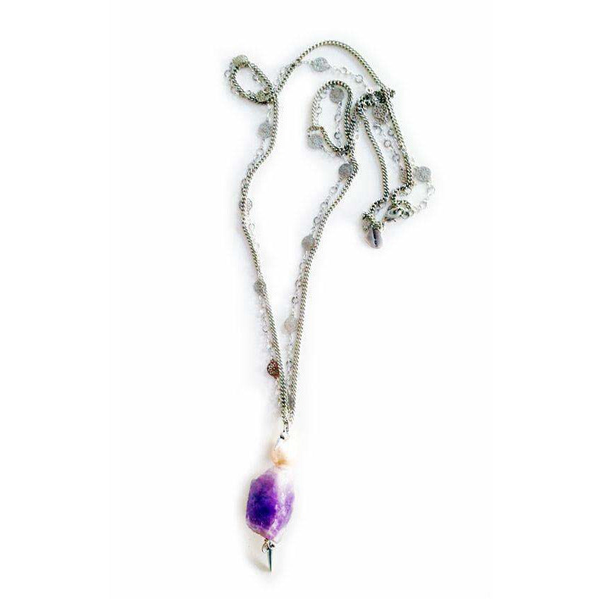 Lariat Necklace With Amethyst and Light Rose Pearl - Miraposa