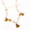 Triple Bronze Heart Charms Necklace With 18kt Gold Plated Flower Chain. - Miraposa