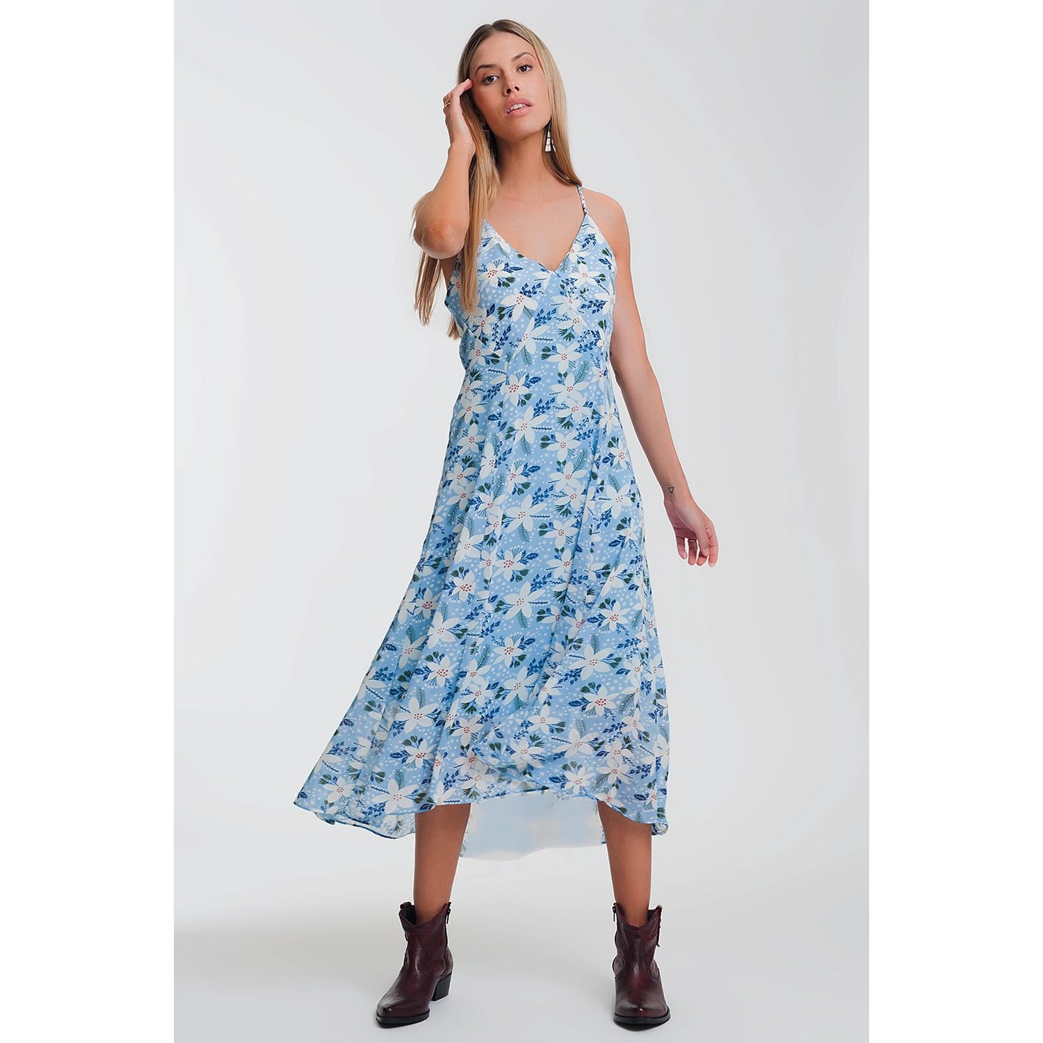 Cami Strap Maxi Dress in Blue Floral