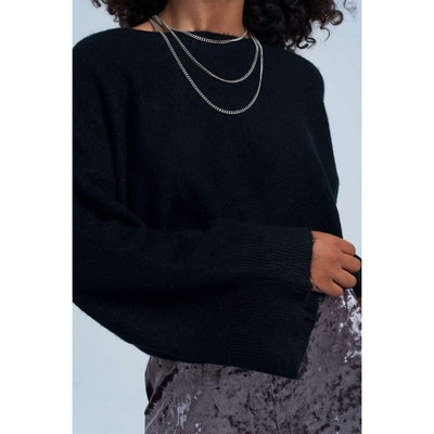 Black Short Knit Sweater - Miraposa