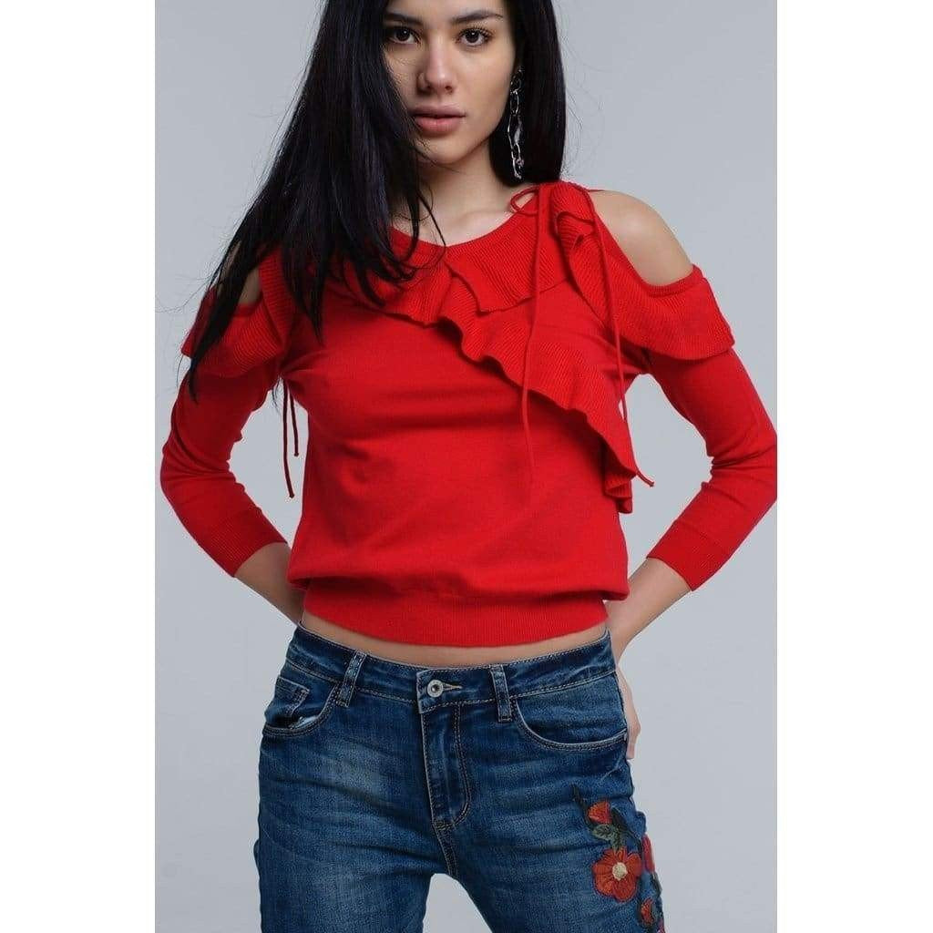 Desiree Red Ruffle Sweater
