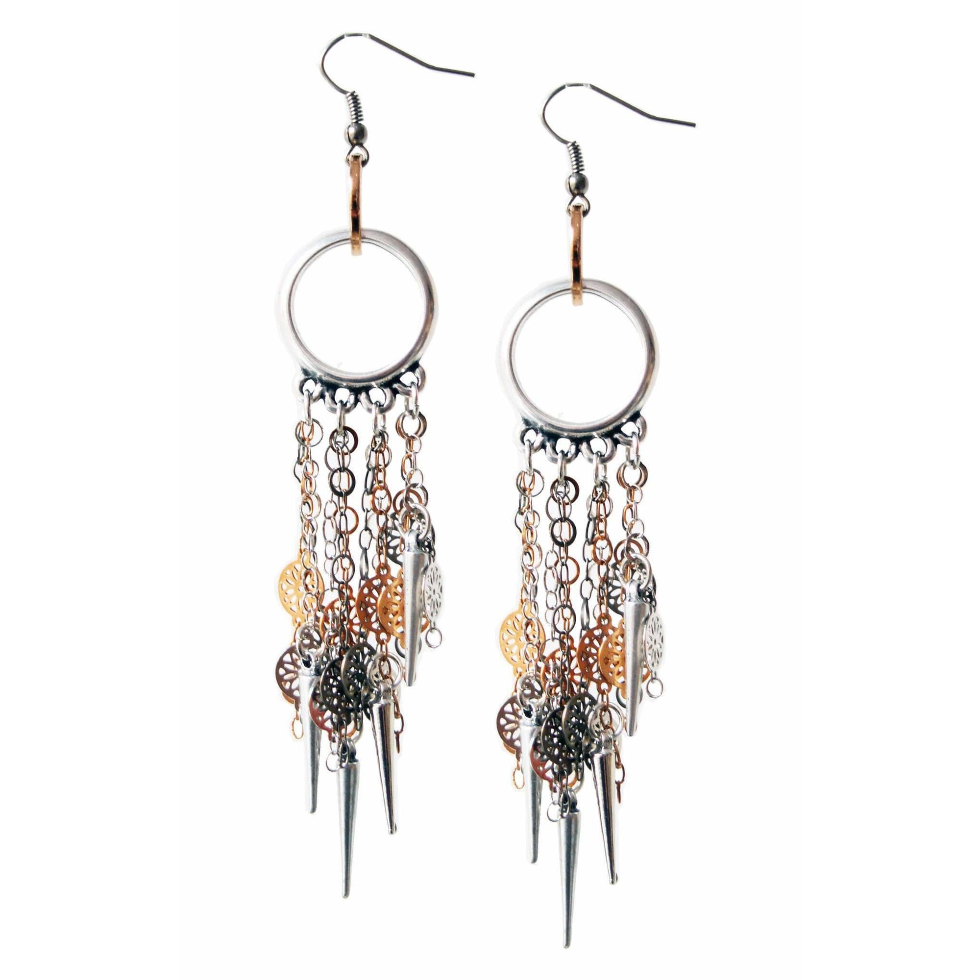 Silver Chandelier Earrings in Flower Chains With Studs - Miraposa