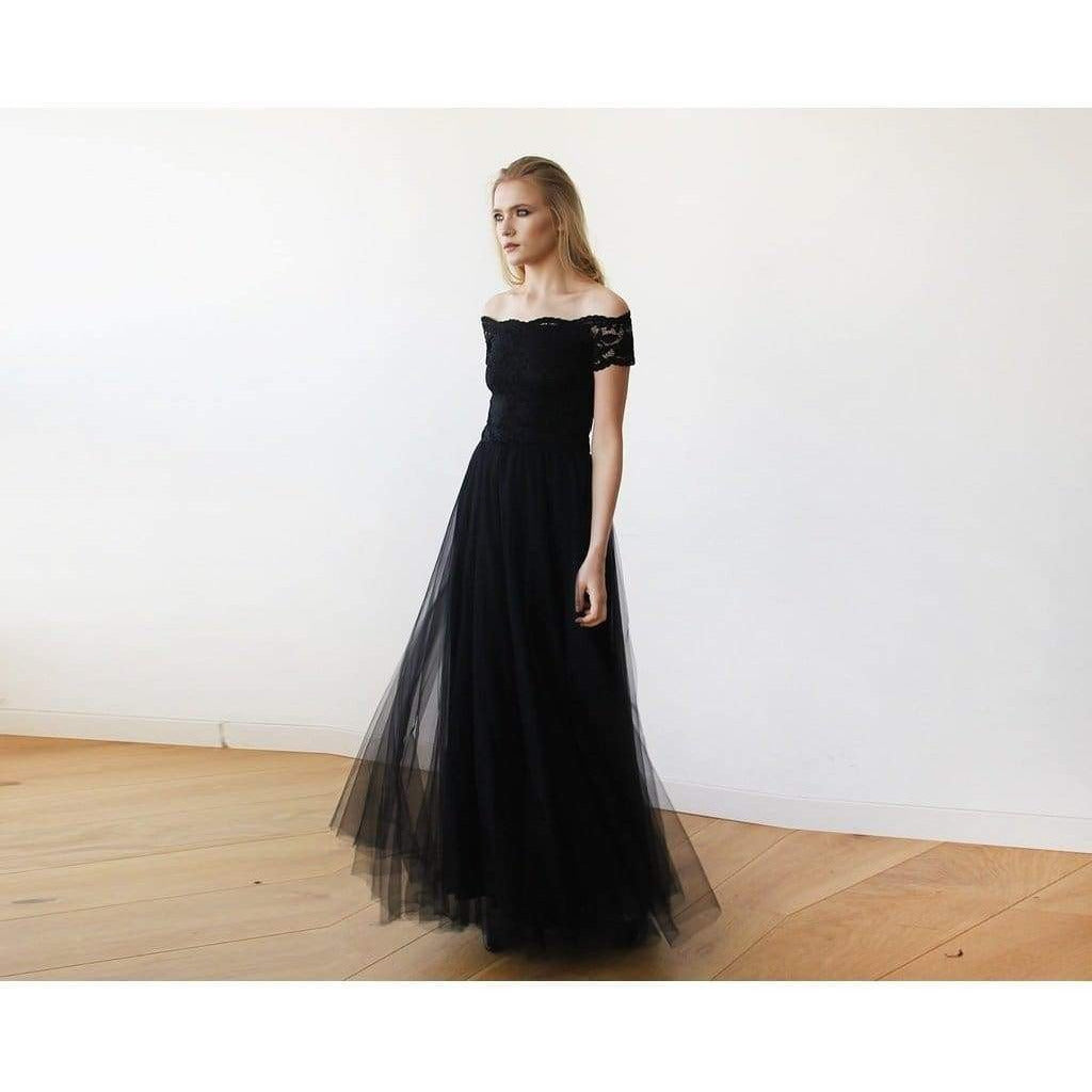 Lace Off-the-Shoulder Tulle Maxi Dress