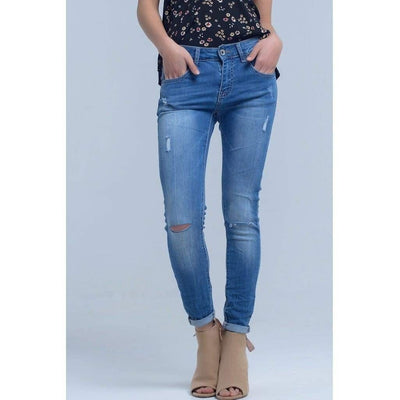 Skinny Jeans with Rip Knee - Miraposa