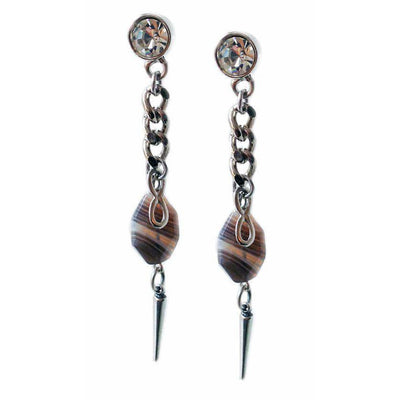 Earrings With Agate Stone and Studs - Silver, Gold - Miraposa