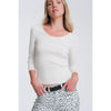 White Knitted Wide Neck Sweater - Miraposa