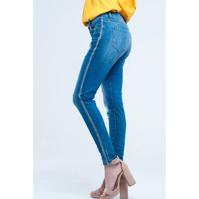 Skinny Jeans With Rips and Glitter Line - Miraposa