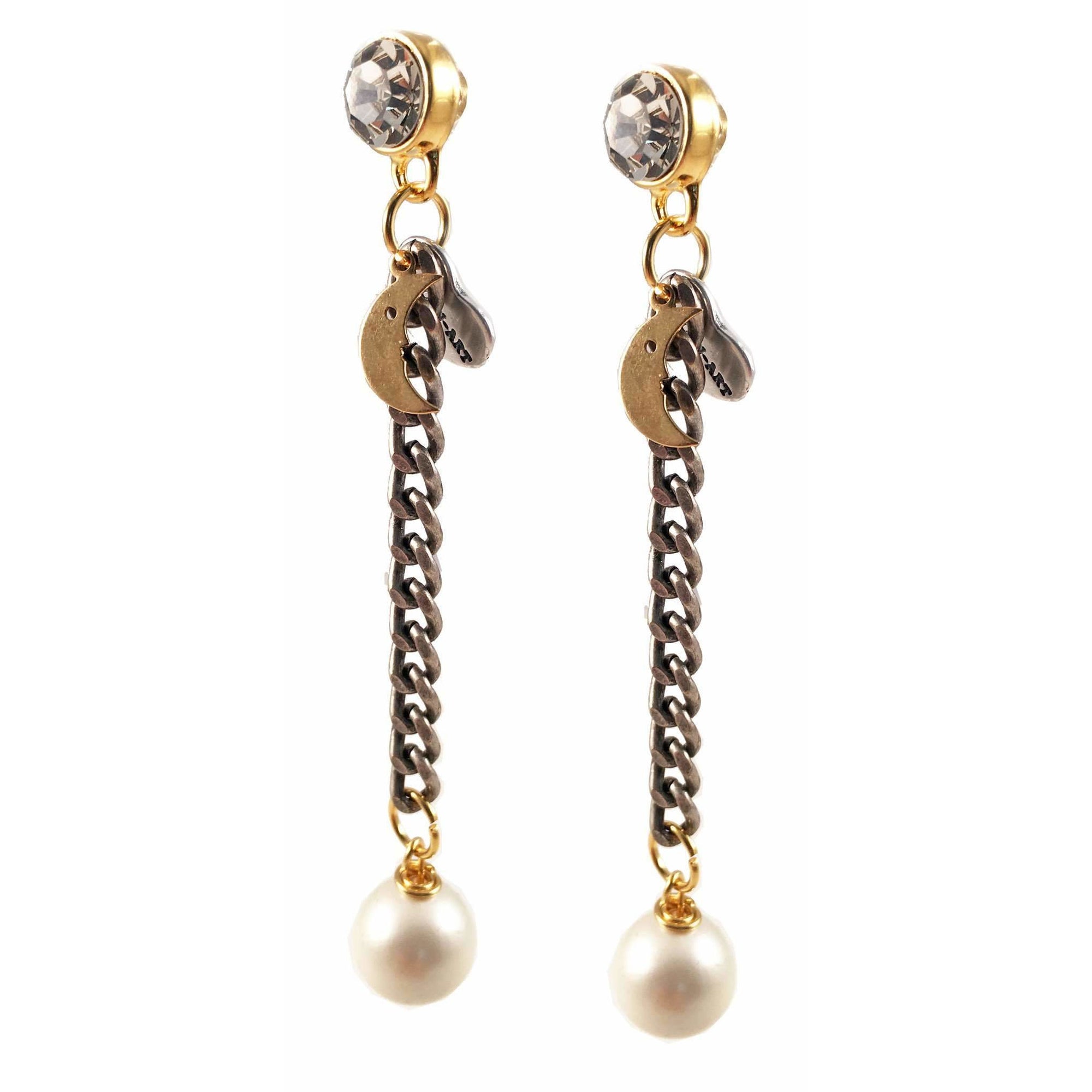 White Pearls and Crystals Dangle and Drop Earrings - Miraposa