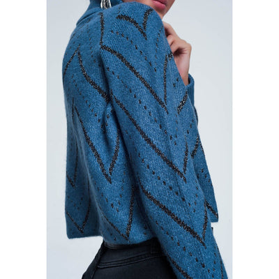 Woven Blue Turtleneck Sweater - Miraposa