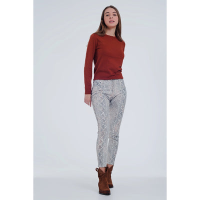 Beige Colored Pants With Snake Print - Miraposa
