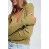 V Neck Ribbed Sweater in Green - Miraposa