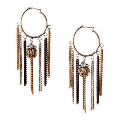 Hoop Earrings With Fringes, Chains, Charms and Burnished Gold Earrings - Miraposa