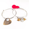 Silver Plated Bangle With Bronze Heart Charms - 2 Styles - Miraposa