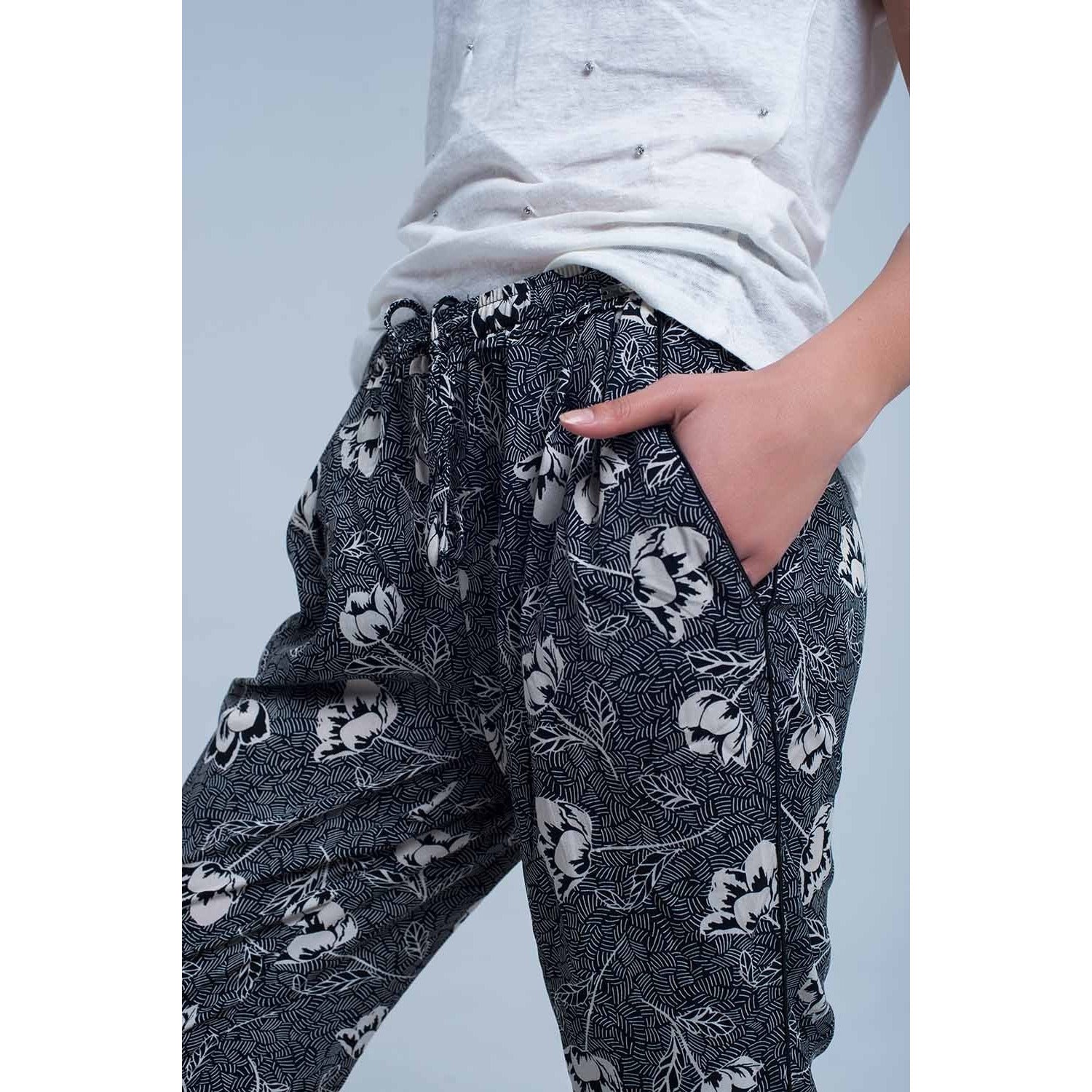 Black Pants With Floral Print