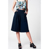 Blue Navy Pants Skirt With Silver Buttons - Miraposa
