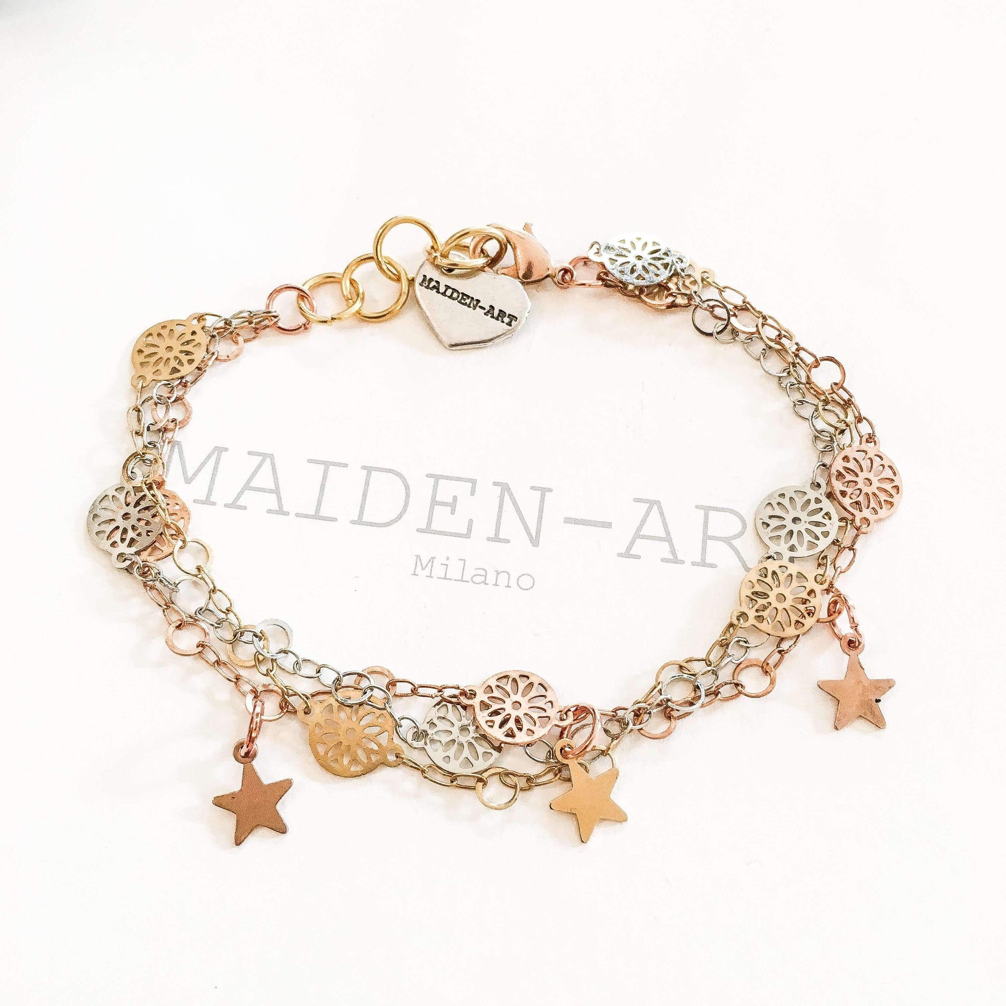 Lucky Charm Star Bracelet in 18kt Gold Plated, Rose Gold and Silver Plated Brass.