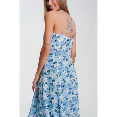 Cami Strap Maxi Dress in Blue Floral - Miraposa
