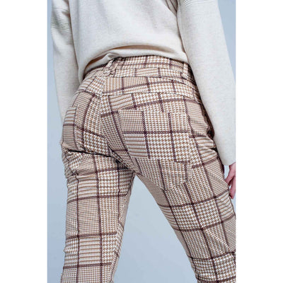 Pants in Beige Check With Button - Miraposa