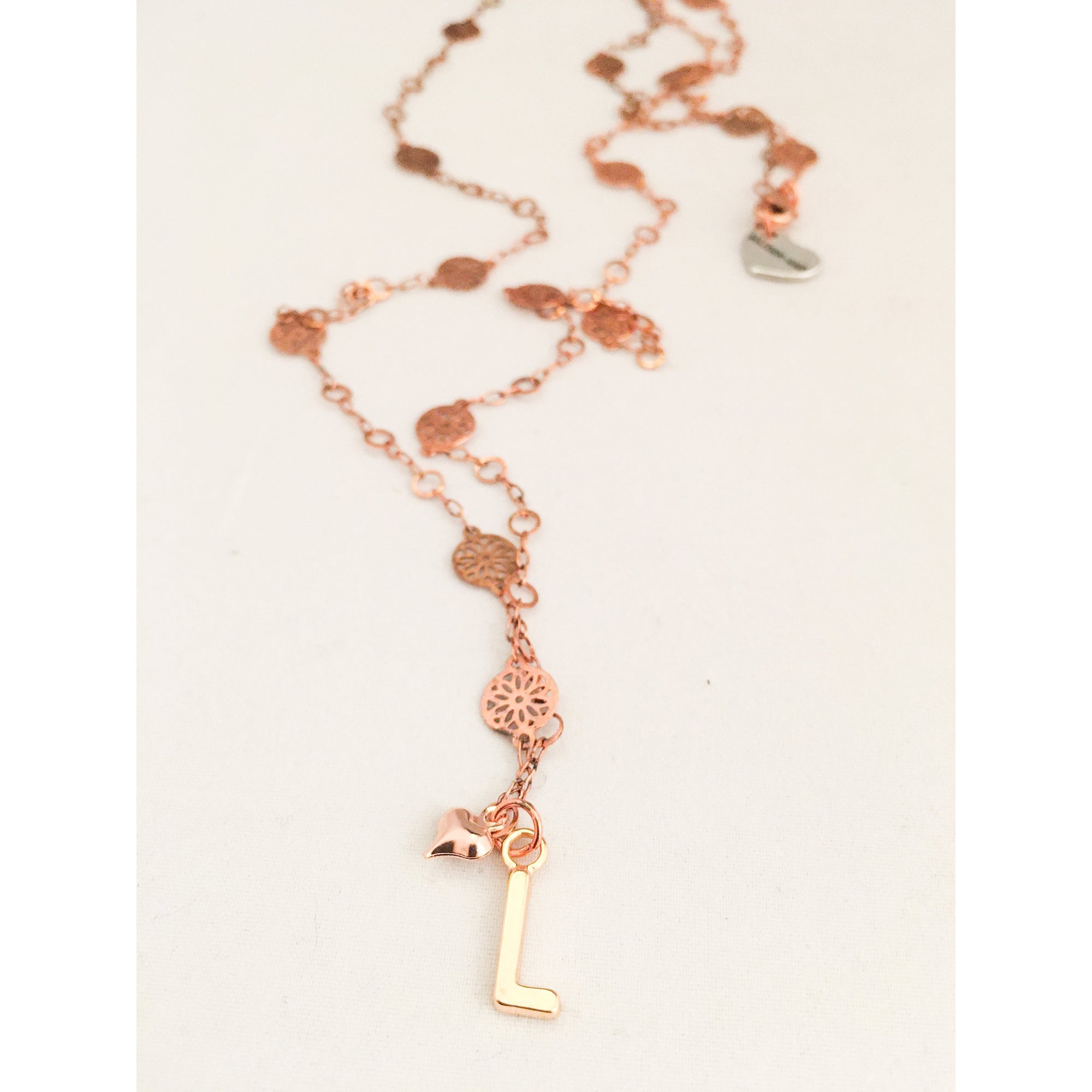 Initial Long Necklace - Rose Gold