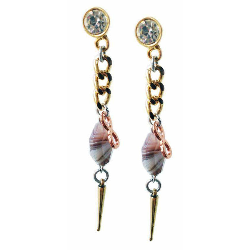 Earrings With Agate Stone and Studs - Silver, Gold - Miraposa