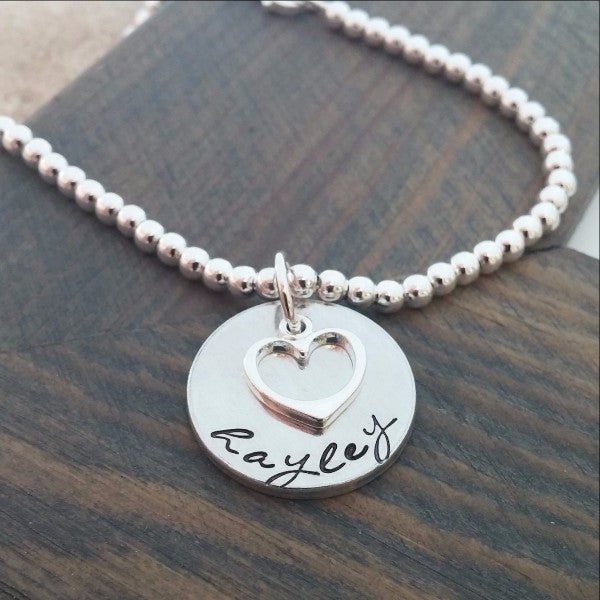 Personalized Bracelet With Hand Stamped Name and Charm - Miraposa