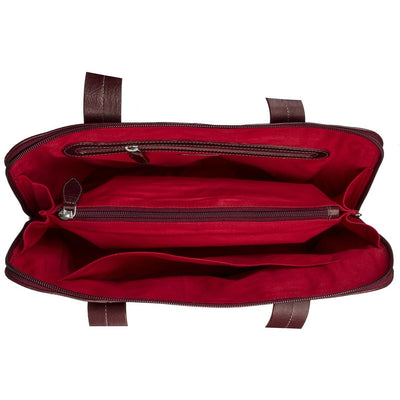 Cery Leather Multi-Compartment Tote - Burgundy - Miraposa