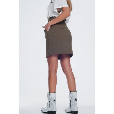 Mini Khaki Skirt With Front Buttons - Miraposa