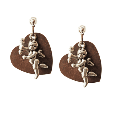 Heart Stud Earrings in Brass and Silver - Miraposa