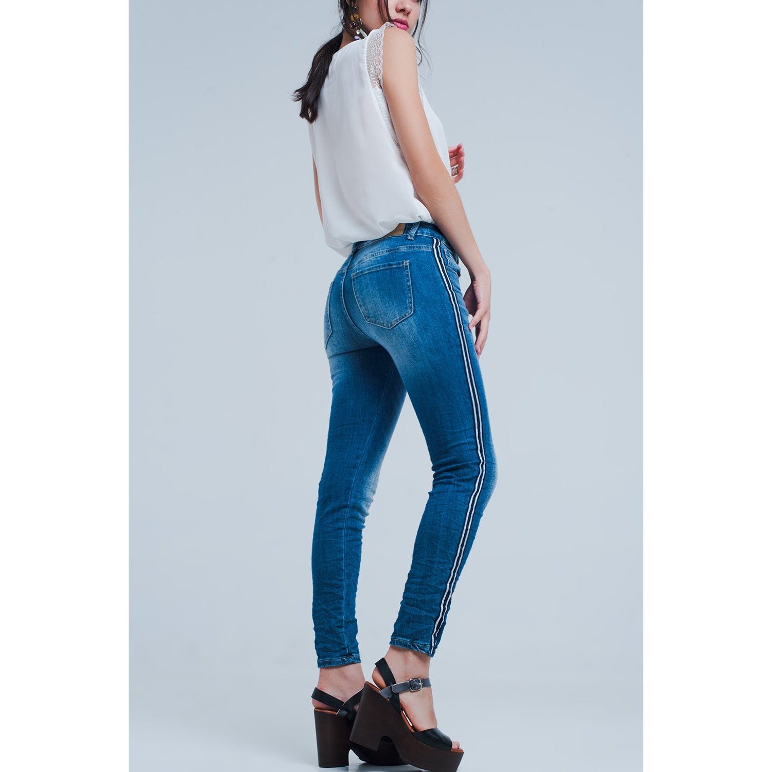 Skinny Jeans With Side Stripe - Miraposa