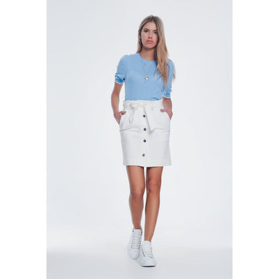 Mini Cream Skirt With Front Buttons - Miraposa