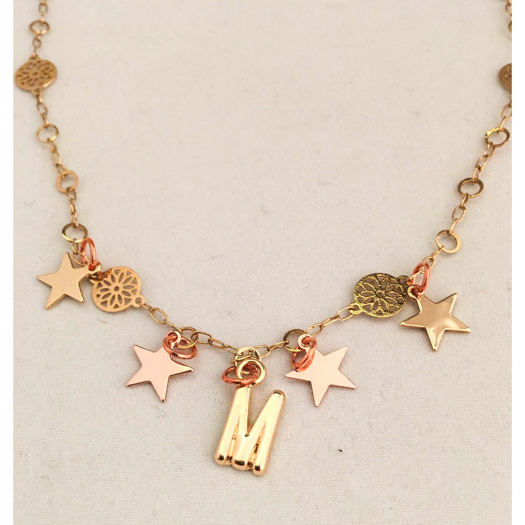 Initial Necklace with Gold Stars