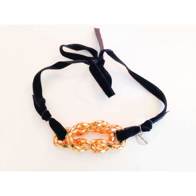 18kt Gold Plated Knot and Black Velvet Choker Necklace - Miraposa