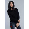 Black Knit Sweater with Tie-Back Closure - Miraposa