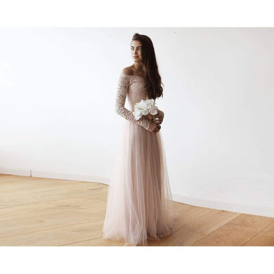 Blush Off-The-Shoulder Lace and Tulle Maxi Dress - Miraposa
