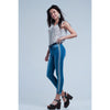 Denim Jeans With Crinkled Legs and Side Stripe - Miraposa