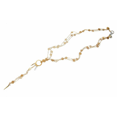 Lariat Necklace With Studs and Gold Flower Chains - Miraposa