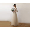Champagne  Tulle and Lace Long Sleeve Wedding Dress - Miraposa