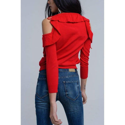 Desiree Red Ruffle Sweater - Miraposa