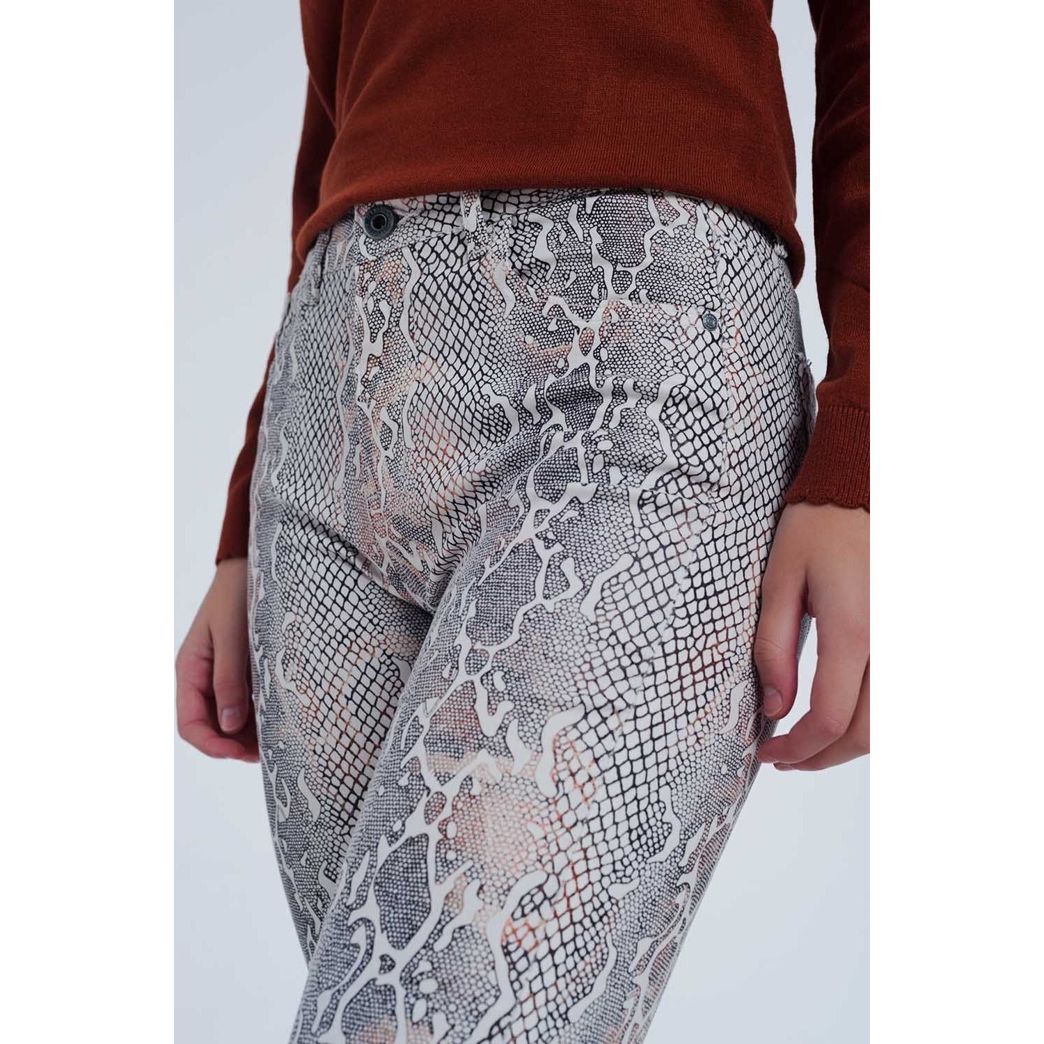 Beige Colored Pants With Snake Print