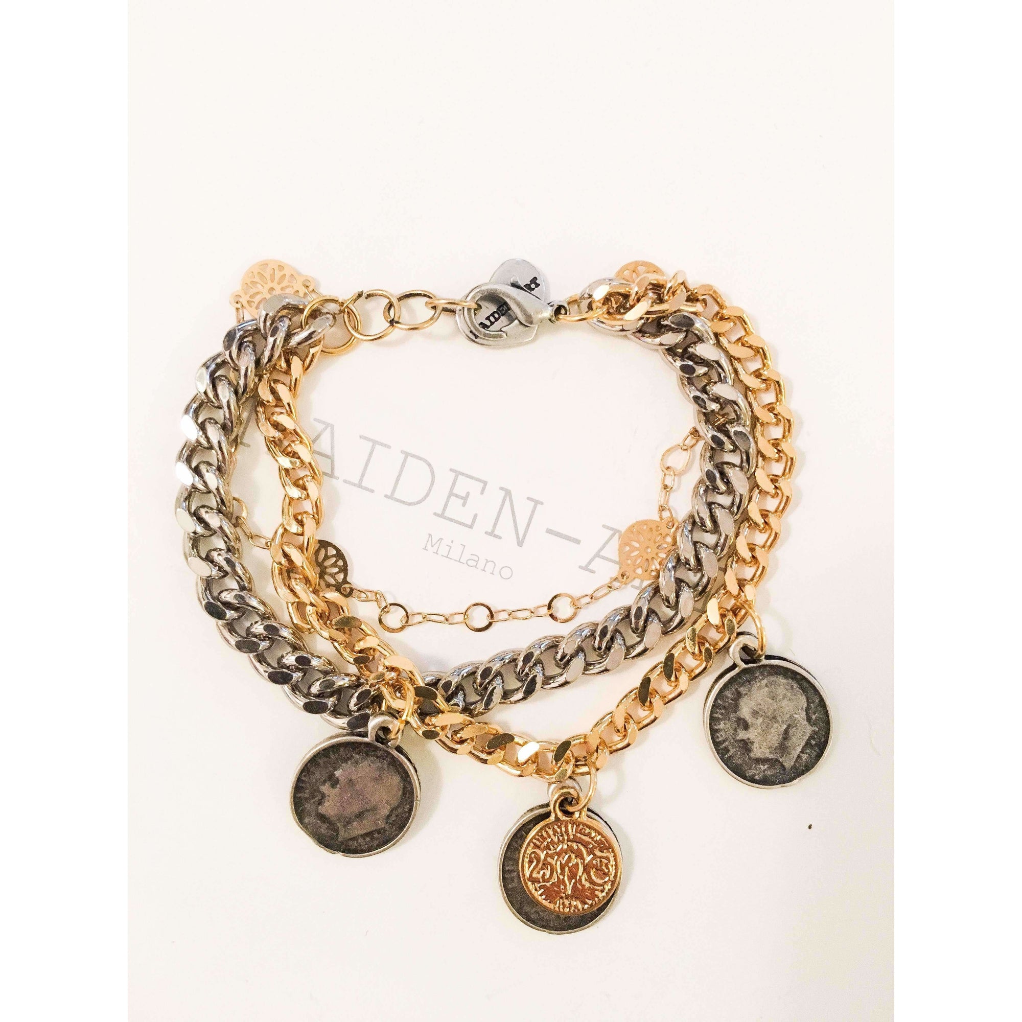 Coin Layered Bracelet in Gold and Silver. Coin Jewelry.
