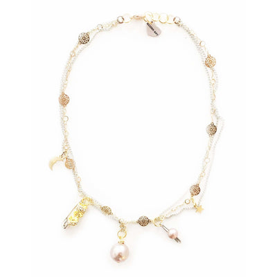 Safety Pins, Crystals and Pearls Choker Necklace - Miraposa