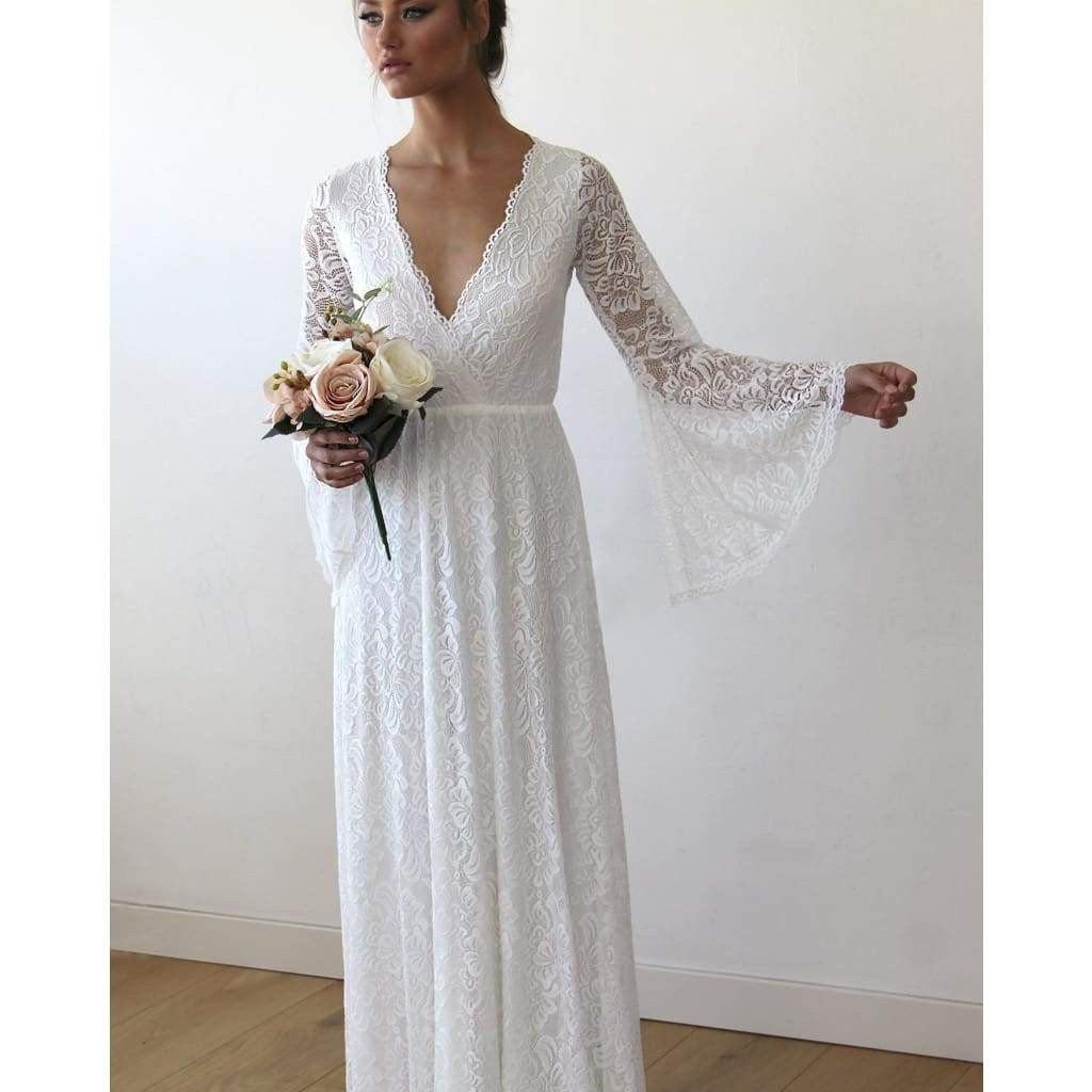 Duchess Ivory Lace Bell Sleeve Maxi Dress
