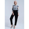 Gray Knit Sweater with Ruffle and Open Detail - Miraposa