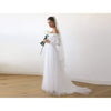 Ivory Off-The-Shoulder Lace and Tulle Train Wedding Gown - Miraposa