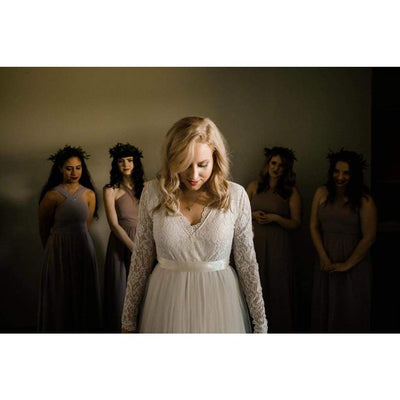 Ivory Tulle and Lace Long Sleeve Wedding Dress - Miraposa