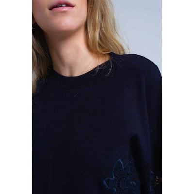 Navy Jersey with Embroidery Detail - Miraposa