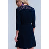 Navy Wrap Dress with Lace Detail - Miraposa