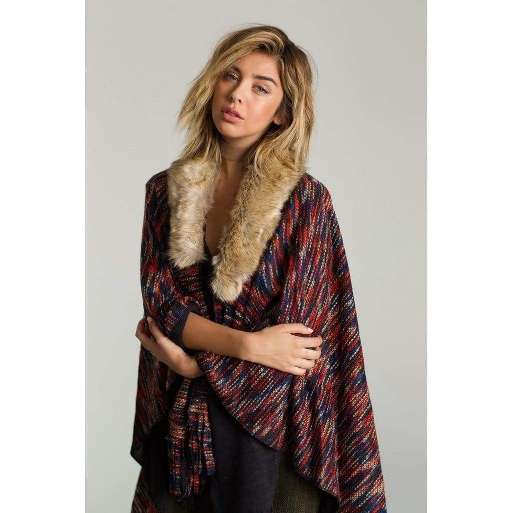 On The Hunt Poncho with Faux Fur Collar