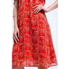 Red Dress with Printed Flowers and Ruffles - Miraposa